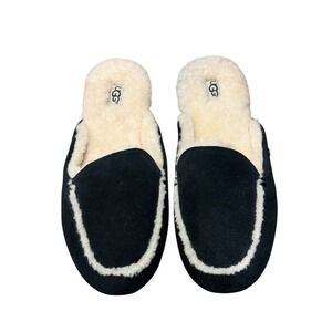 UGG Lane Slip On Black Suede Sheepskin Lined Slippers 1020027 Women's Size 6